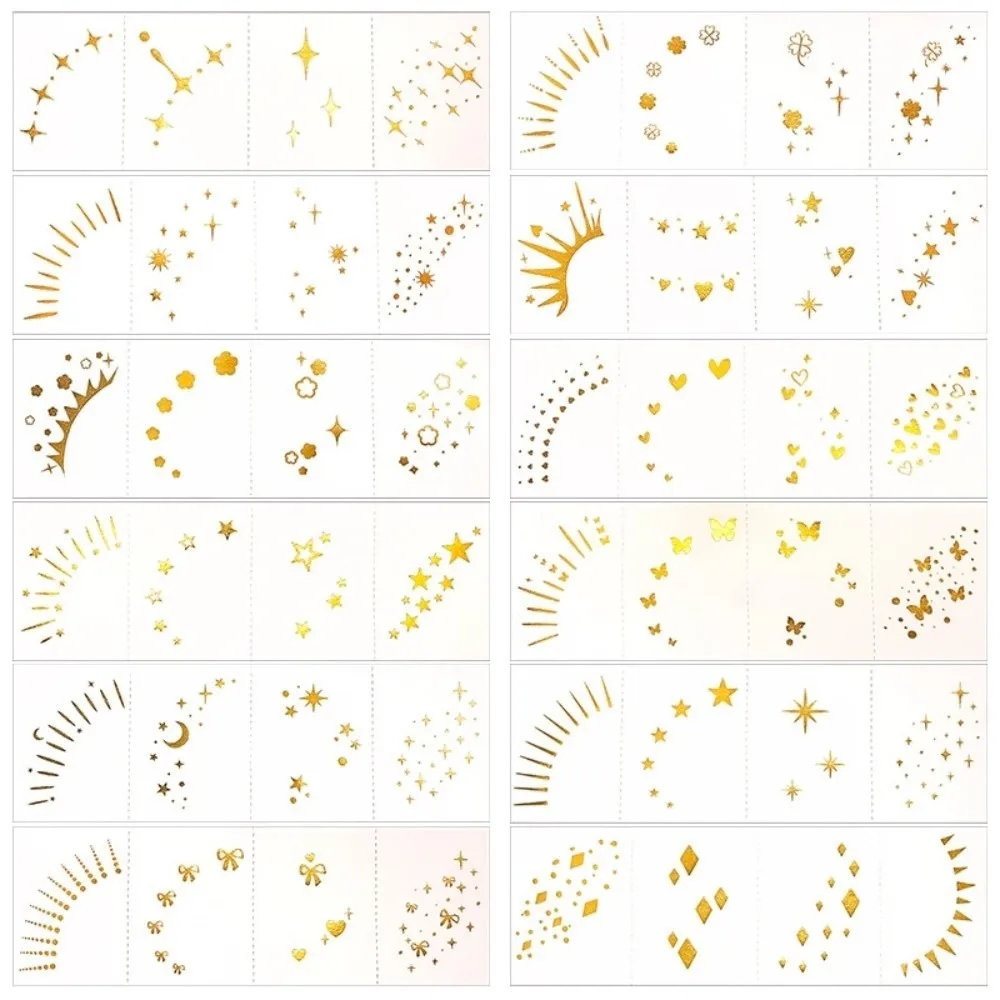 

12pcs Waterproof Glitter Freckles Face Tattoo Long Lasting Facial Art Face Temporary Tattoos Laser Color Gold Makeup Stickers