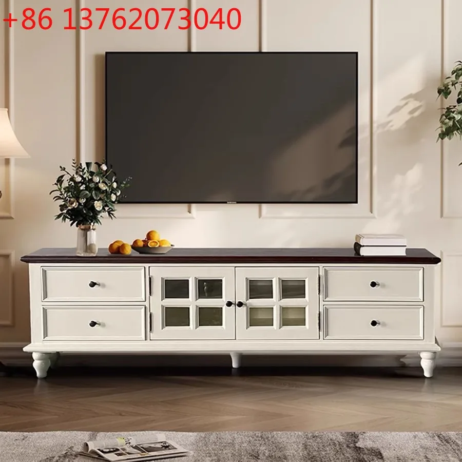 Mobile TV rurale americano in legno massello retrò bianco avorio soggiorno semplice mobile TV