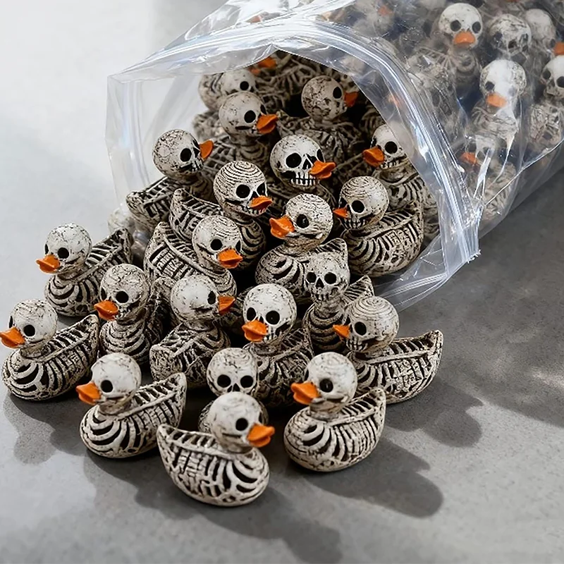 5-20PCS Mini Cute Gothic Skull Ducks Resin Figurines, Mini Compact Desk Ornaments for Halloween, Gothic Home  Party Decoration