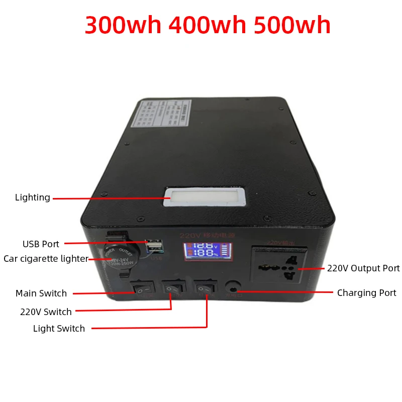 220V Portable External Battery Power Bank Station 300W 500Wh Emergency Energy Storage Solar Power Generator for Outdoor Camping