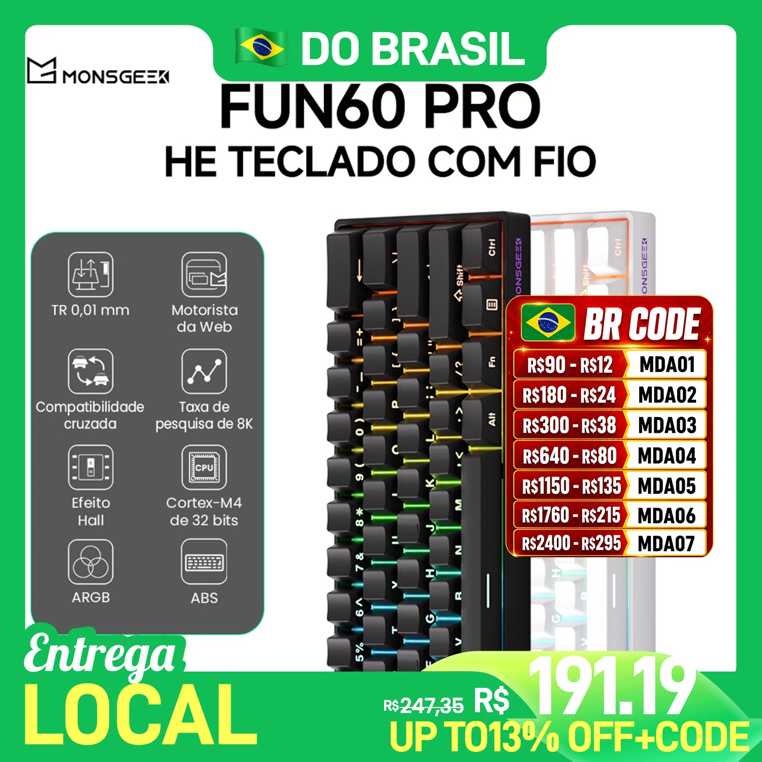 Akko monsGeek fun60 pro he teclado mecânico interruptor magnético 60% teclado para jogos gatilho rápido 0.01mm 8k teclado personalizado com fio
