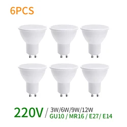 6 szt. GU10 żarówka Led 220V MR16 żarówka Corn E27 światło punktowe LED Bombilla Lampara E14 żarówka domowa 3W 6W 9W 12W żarówka led