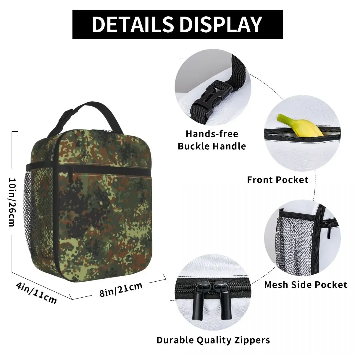 Flecktarn Camo Resuable Lunch Box Leakproof Military Army Camouflage Thermal Cooler Food Insulated Lunch Bag School Student