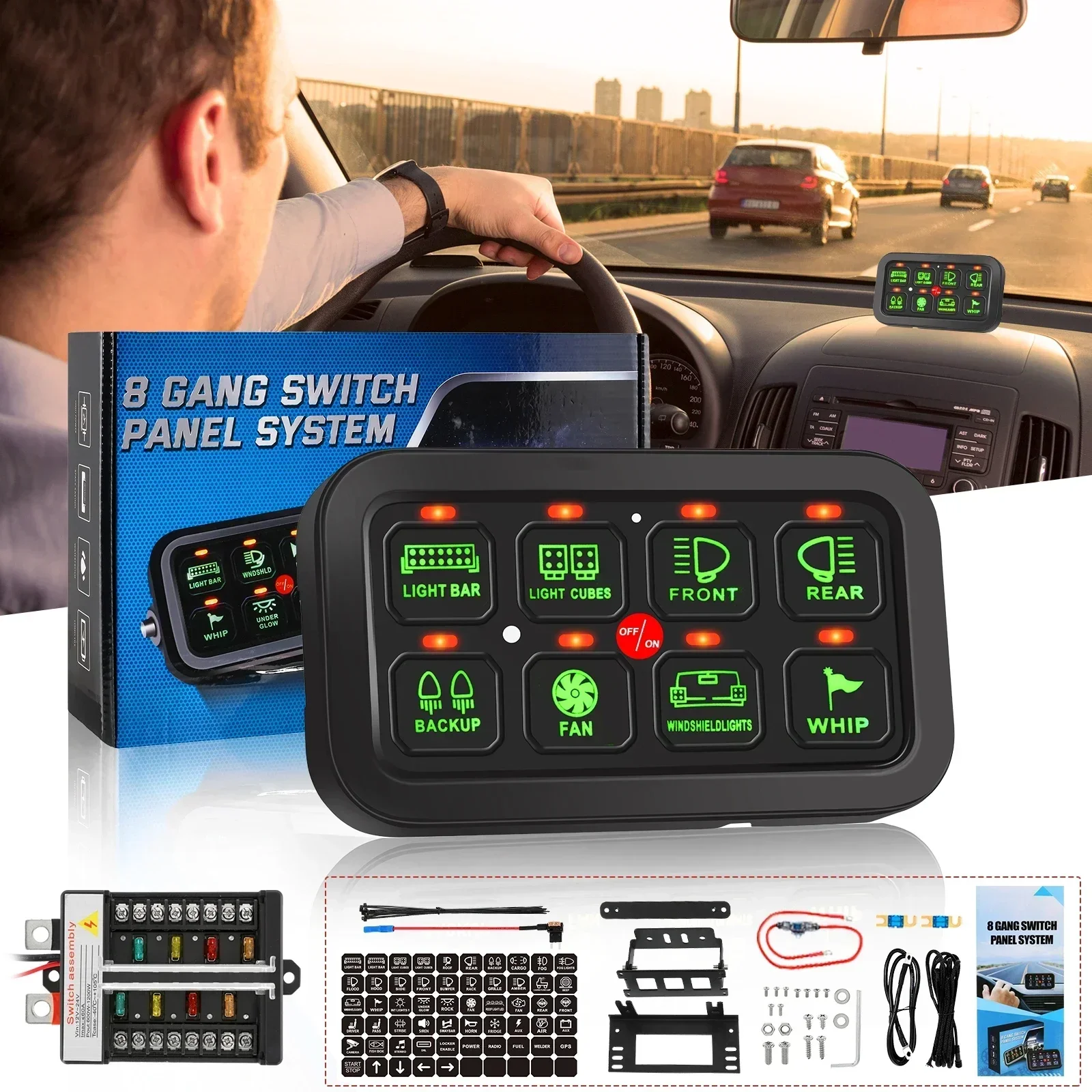 

8 Gangs On-Off Switch Panel LED Backlight Universal Power System Electronic Relay System Controller for SUV CAMPER RV MARINE