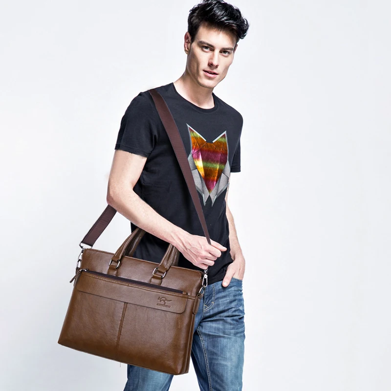 Men'S Briefcase PU Leather Handbags Laptop Computer Shoulder Business Executive Office Messenger Portfolio Crossbody Bag Male