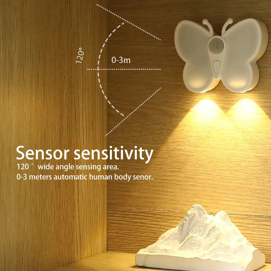 Novel Butterfly LED Night Light with Motion Sensor, Dual Color Temperature Adjustment and Adjustable Brightness USB Charging Lig