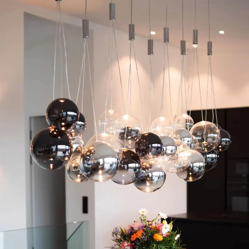 Nordic Glass Ball Shade Pendant Lamp Suspension Luminaire for Restaurant Dining Room Living Room