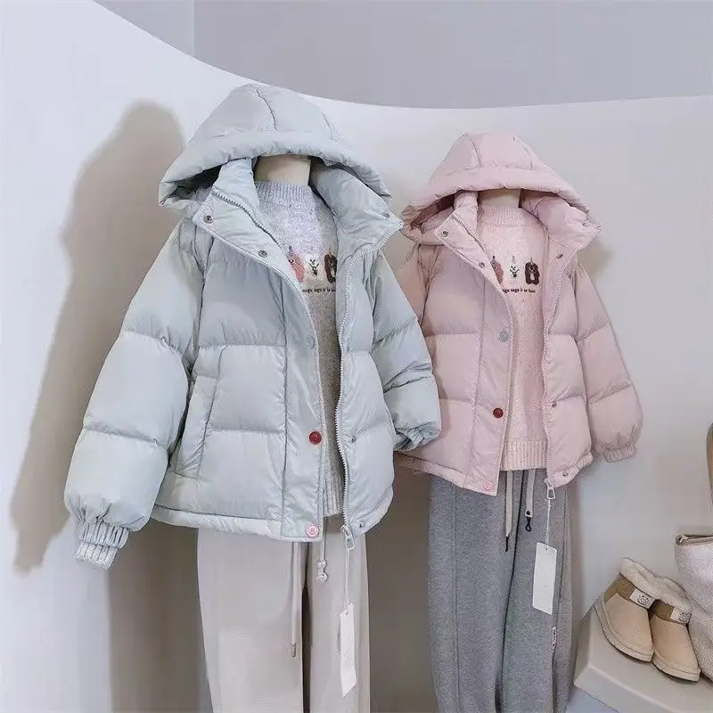 

120-170CM Winter New Girls Down Jacket Korean Edition Fashion Children's Hooded Colorful Button Warm Down Cotton Coat