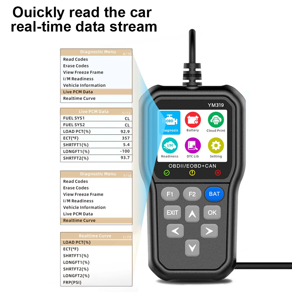 Check Engine System Battery Tester YM319 Read Vehicle Information Multi-language OBD2 Scanner Code Reader Car Diagnostic Tool