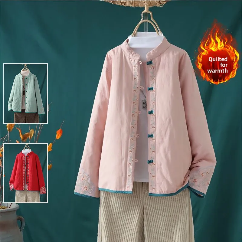

Ele Embroidered Cotton Jaet Quilted Inner Lightweight Winter Faion Large Size Women's Clothing Buttoned Chinese Sle