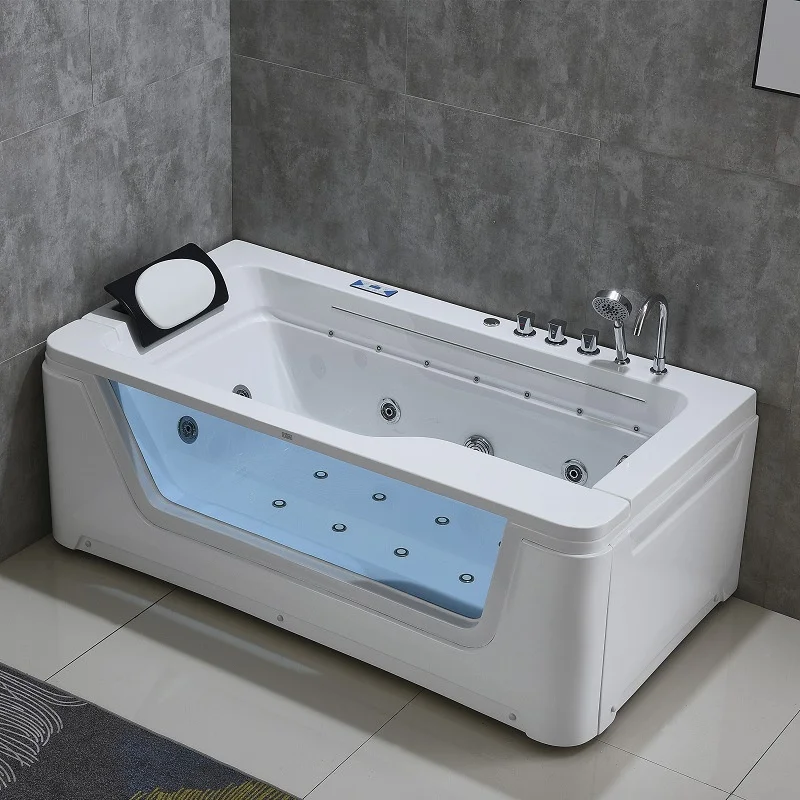 Modern Acrylic Whirlpool Tub Jacuzzi With Glass Panels And LED Ambient Lights