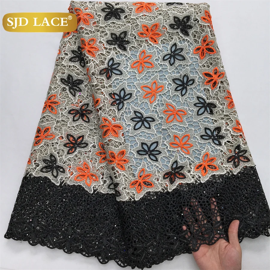 SJD LACE High Quality Water Soluble African Cord Lace Fabrics 2025 Embroidery Nigerian Guipure Cord Laces Fabric For Party 4121