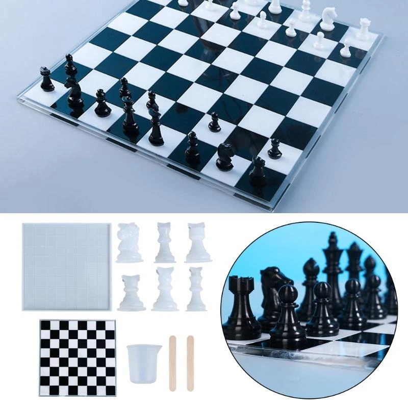 N5KA 1 Set 3D Chess Pieces Crystal Epoxy Resin Mold Handmade Chessborad Casting Silicone Mould