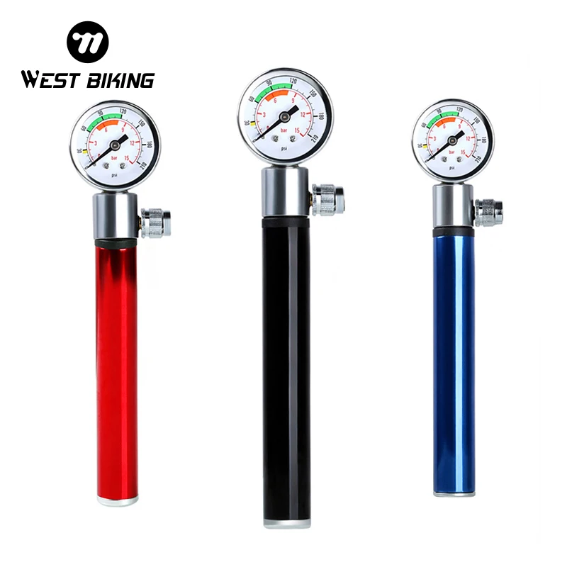 WEST BIKING Portable Bike Pump With Gauge 120 PSI Presta/Schrader Bicycle Pump Aluminum Alloy Ball Air Pump Cycling Equipment