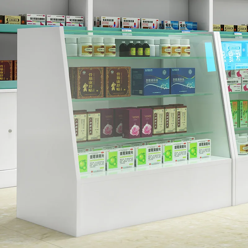 Benutzer definierte, Apotheke Drogerie Glas regale präsentieren Apotheke Zähler Display für medizinische Shop Innen architektur