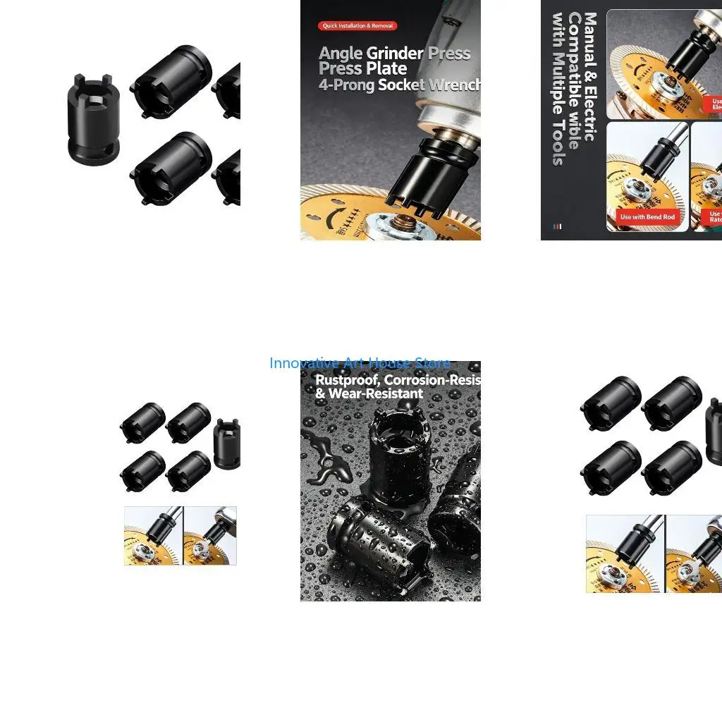 E1PC Tool Lock Nut Service Set, 24Mm 4 Lug Steel Tool 5Pieces for Nut Removal, Installation, and Repair Work Home Use