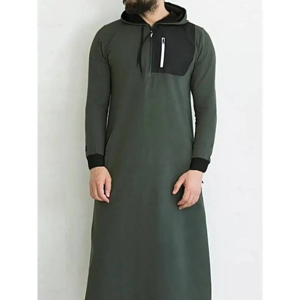 Jubah Thobe Lengan Panjang Pakaian Muslim untuk Pria Arab Hoodie Kaftan Hoodie Panjang