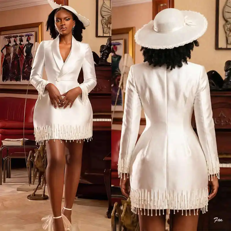 

Модный женский костюм-двойка: пиджак и брюки с длинными рукавами, шалевым воротником, жемчугом и бахромой для особых случаев, банкетов и вечеринок