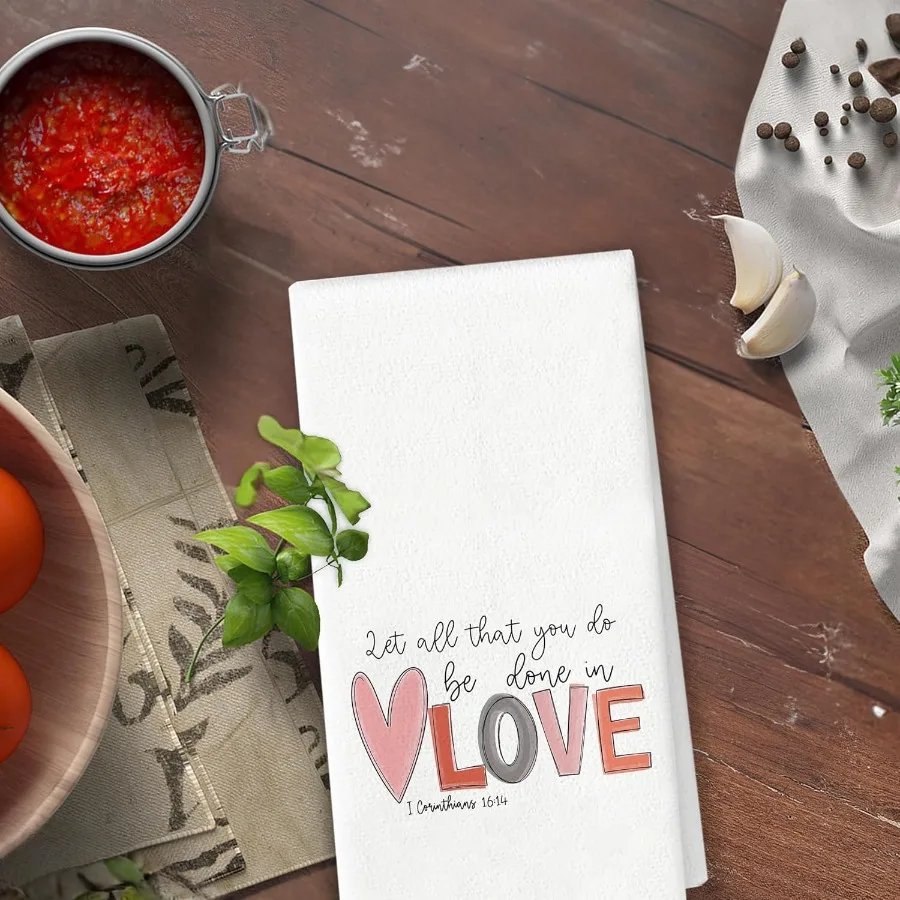 عيد الحب مناشف المطبخ مناشف اليد المسيحية عيد الحب ديكور الذكرى السنوية للزوجين الهدايا الوردي القلب الحب مناشف الأطباق 1 كور