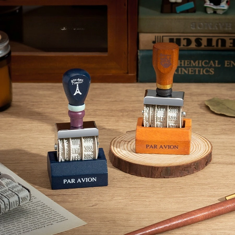 1 قطعة الأسطوانة الخشبية الرجعية تاريخ الختم DIY بها بنفسك حساب اليد قابل للتعديل سنة شهر يوم مقبض ختم سنة ختم 2 خيارات ختم