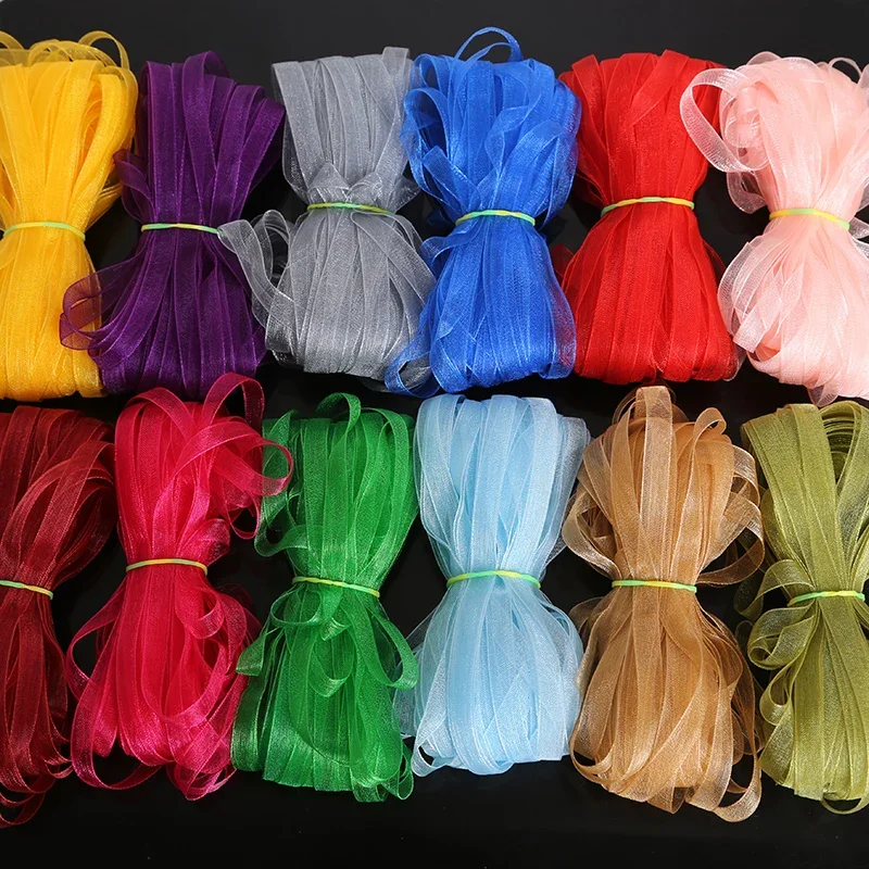 10 미터 6mm Organza 리본 결혼 선물 포장 휴일 파티 홈 장식 용품 DIY 의류 봉제 보조 재료