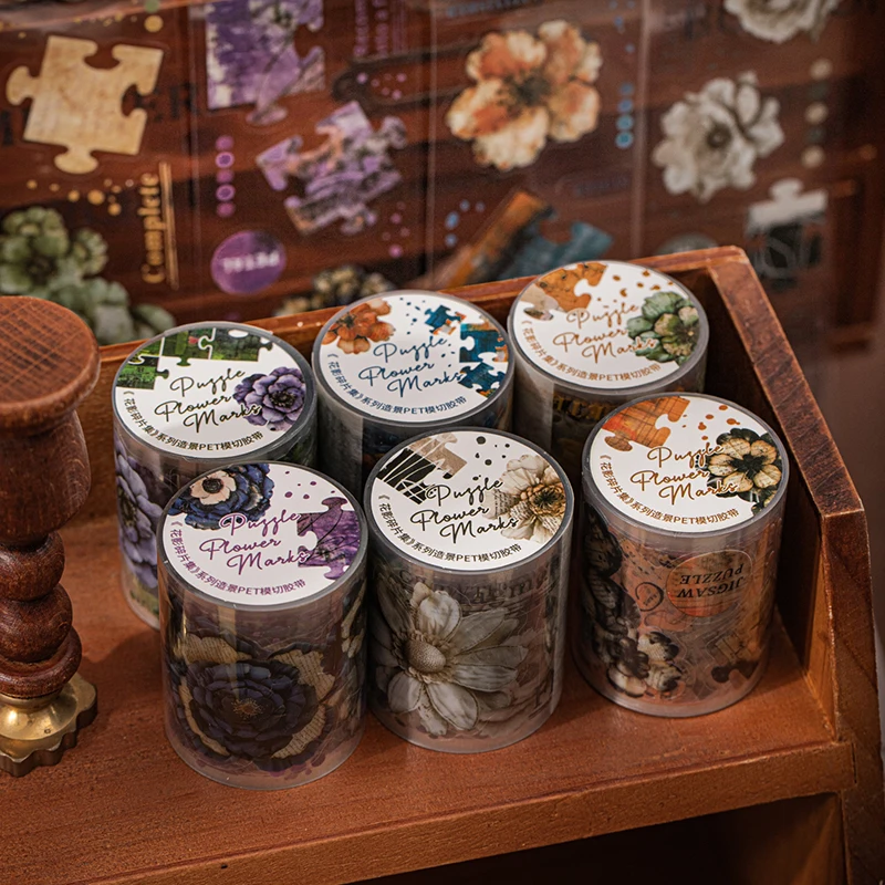 6 paquets/LOT série de Fragments d'ombre de fleur, jolie bande décorative rétro en PET