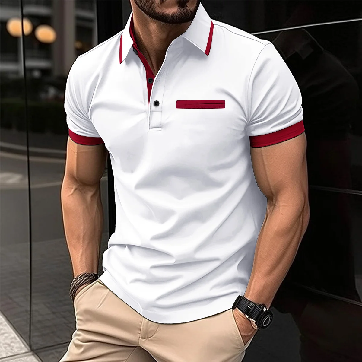 Summer new men\'s casual polo shirt, fashion sports short-sleeved polo shirt high quality lapel top