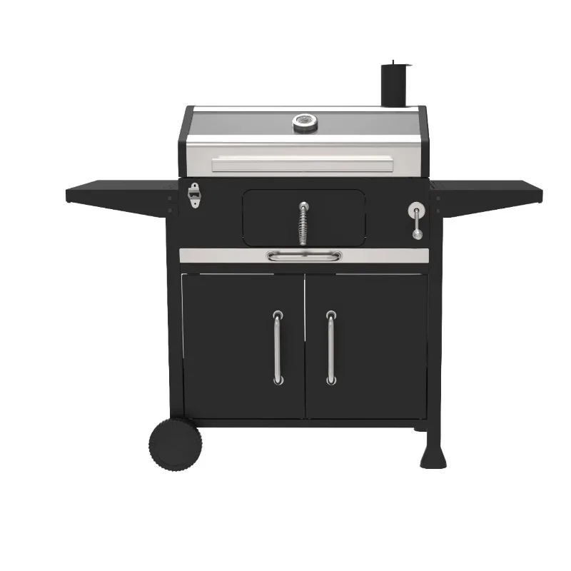 

Large Modern Charcoal BBQ Grill Offset Smoker with High Quality Iron and Steel Features Folding Trolley for Easy Travel Camping