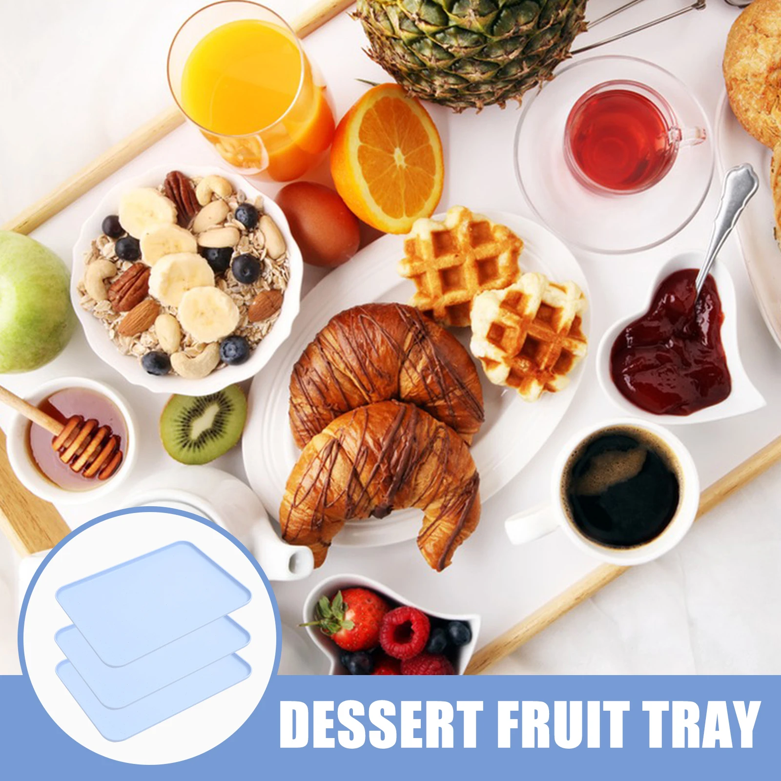 

3pcs Plastic Fruit Tray Rectangular Wheat Straw Serving Plates Dessert Cake Dinner Party Platters Appetizer Food Storage