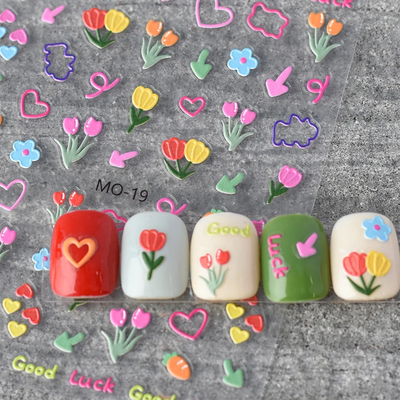 

5d Embossed Candy Color Tulips Daisy Petals Flowers Nail Art Decals Stickers For Nails Art Manicures Tips Decorations