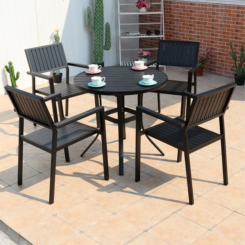 Outdoor plastic wood tables and chairs Garden preservative wood Outdoor casual dining table Garden open-air balcony Cafe table a