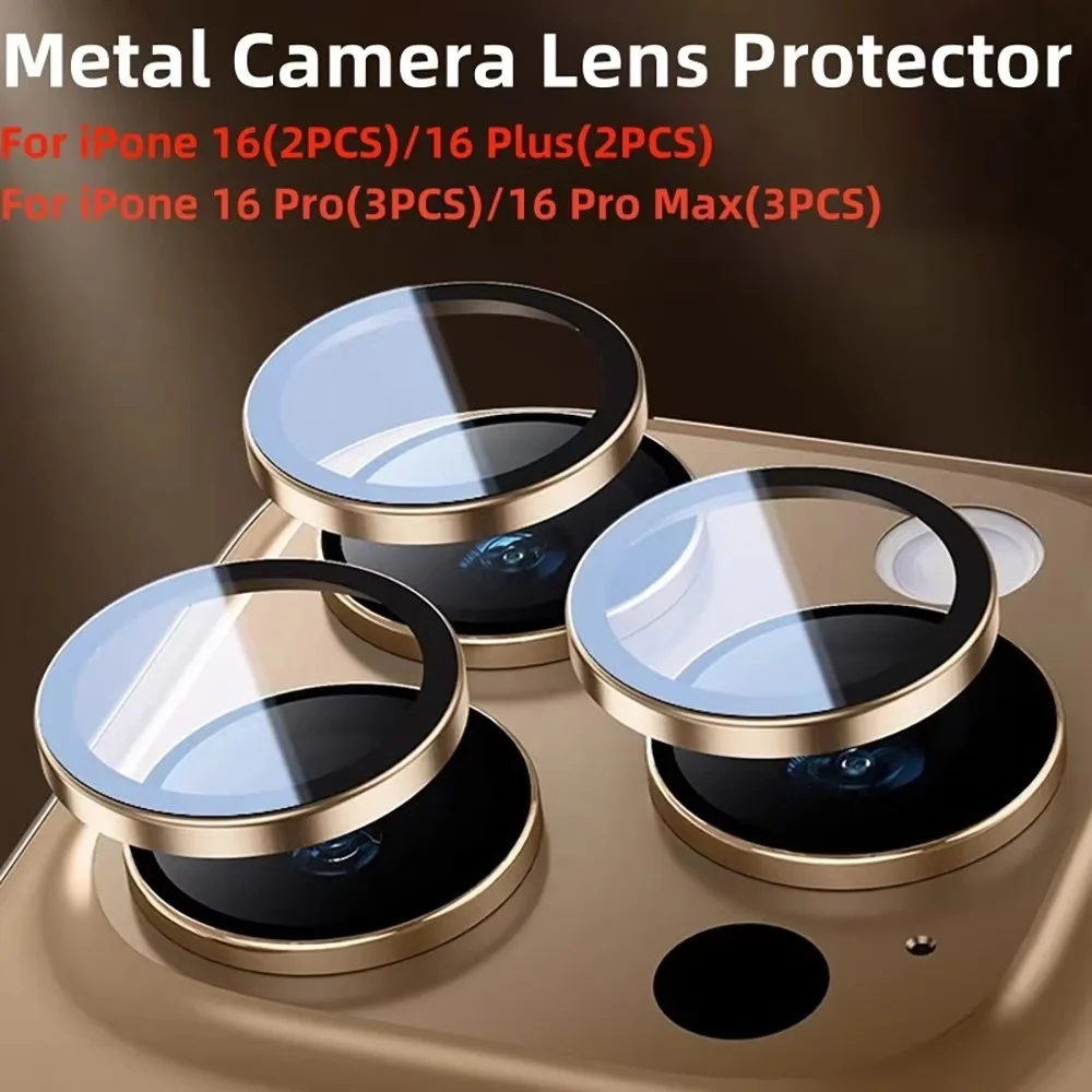 Camera Lens Protector For iPhone 16 15 11 12 13 14 Pro Max 16 Plus Metal Ring Lens Glass For iphone 15 16 Pro Max Accessories - náhled 3