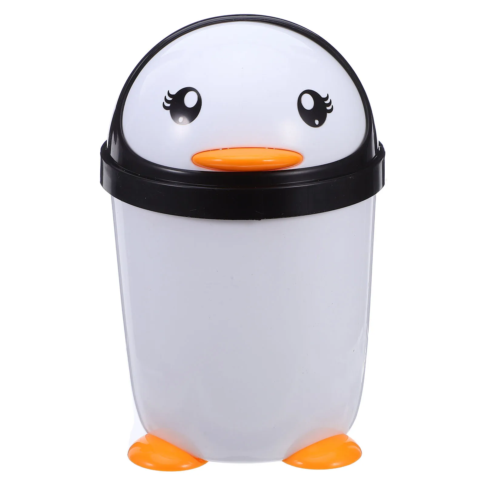 

Cute Penguin Plastic Trash Can Swing Lid Wastebasket for Office Car Bedroom Room Desktop Storage Organizer