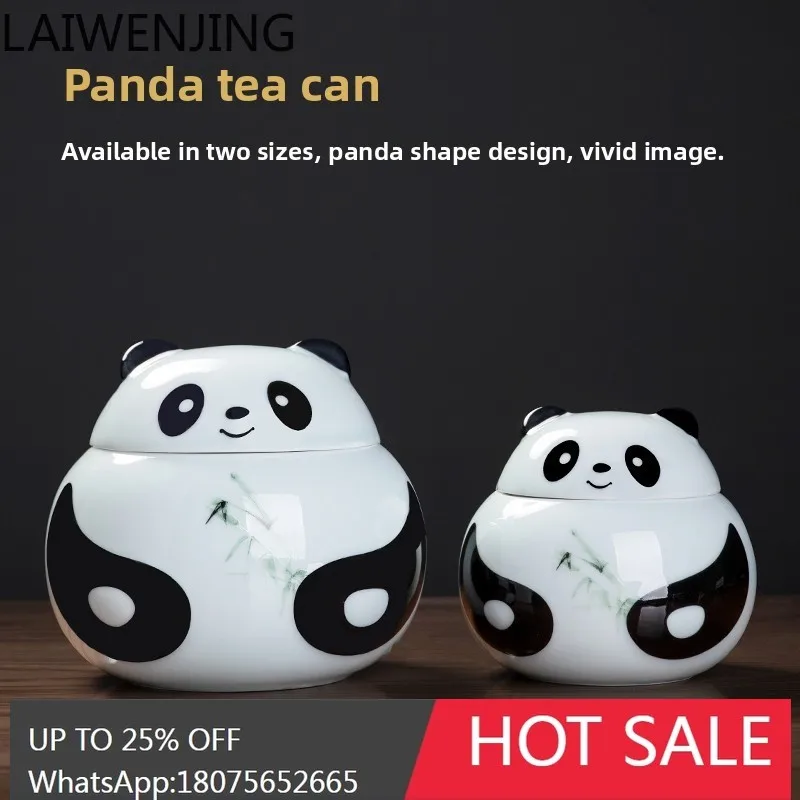 

Panda Creative Tea Can Chinese Pottery Ornament Gift Sealed Can Decoration