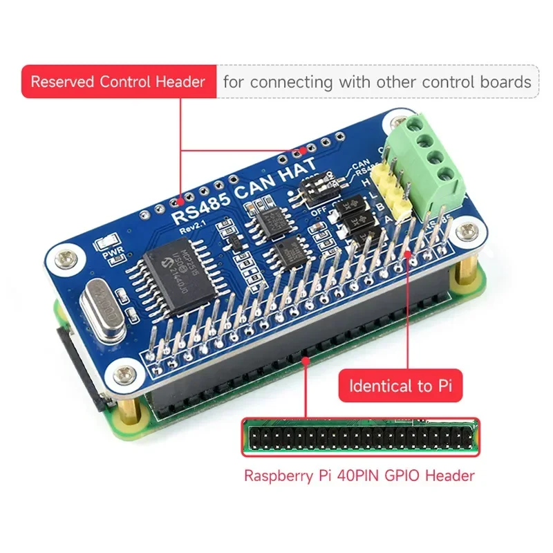 Raspberry Pi RS485 CAN HAT 3.3V MCP2515 SP3485 SPI Interface Allows Stable Long-Distance Communication for Pi 4B/3B /3B/Zero