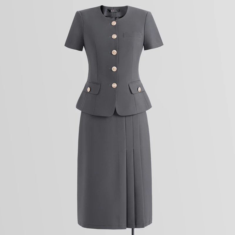 Navu conjunto de terno de manga curta para mulheres verão nova moda elegante uniforme de trabalho profissional escritório senhoras magro blazar e saia