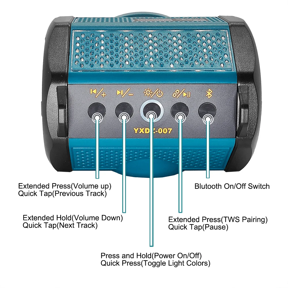 Bluetooth Speaker for Worksite Camping and Parties fit Makita 18v Battery(Battery not Included)