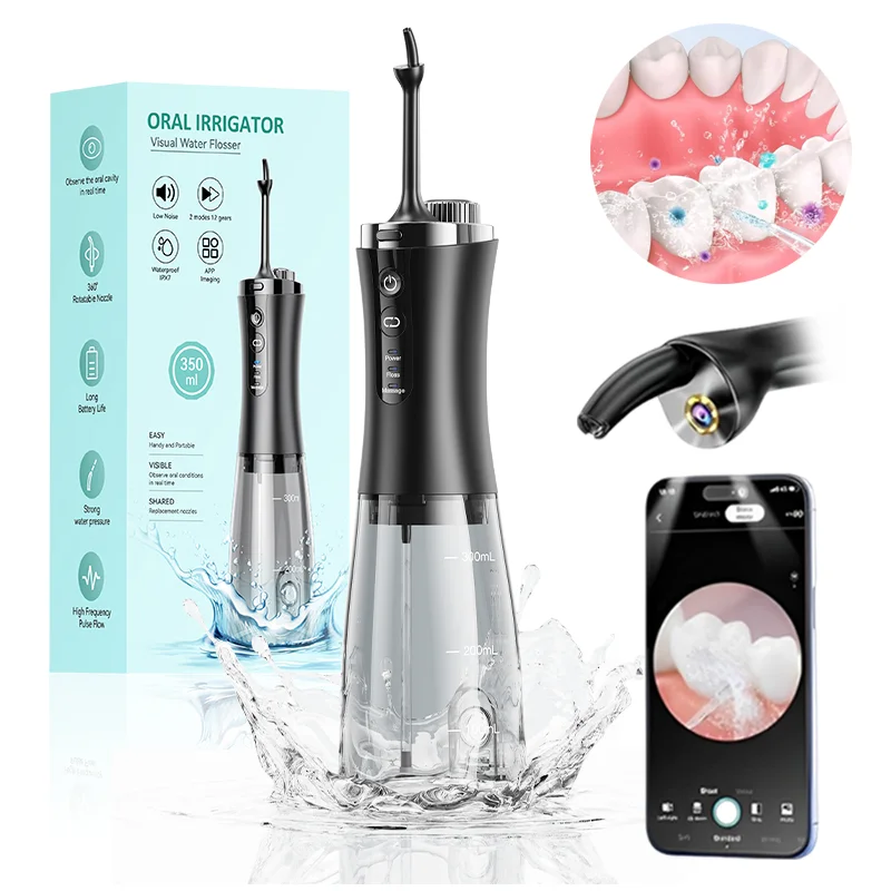

Visual Oral Irrigator Rechargeable Water Flosser Portable 350ML 5 Types Nozzles Dental Water Jet Waterproof IPX7 Teeth Cleaner