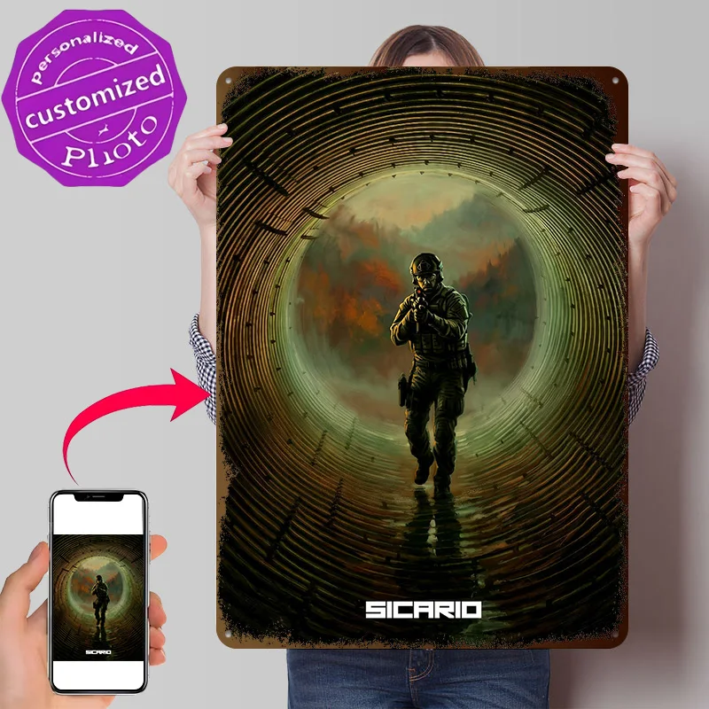 Sicario Movie 3D Texture Metal Poster Customized Wall Art Tin Sign Gift for Mancave Bedroom Decoration Gaming Decor Room House