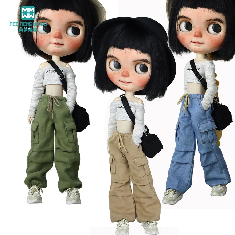 28cm Blyth Doll Clothes fashion denim cargo pants for OB22 OB24 Azone Doll Accessories