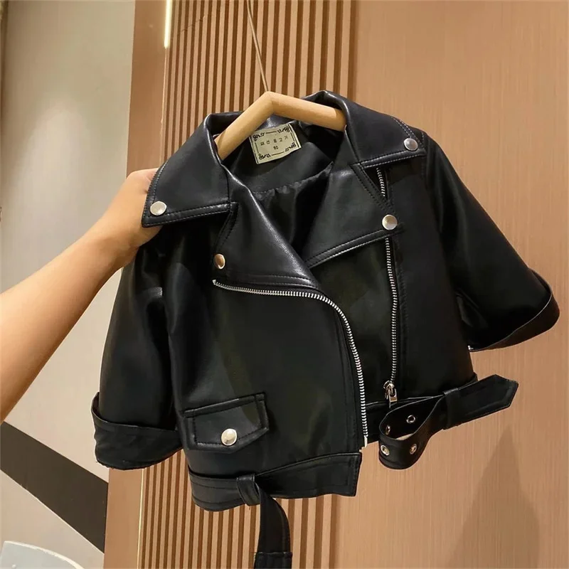 Boys Pu Leather Jackets Children Handsome Spring Autumn Outerwear Kids Zipper Trends Coats Baby New 2-8 Years Classics Clothes