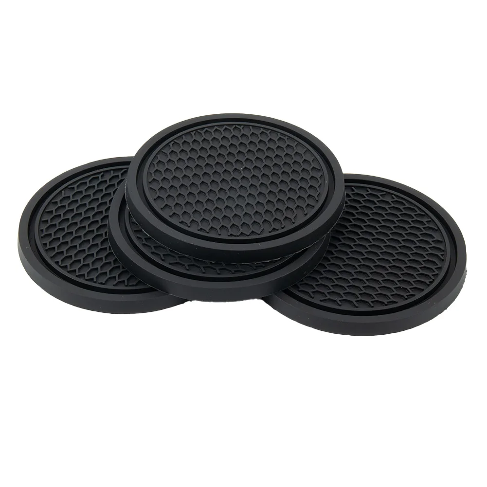 Anti-Slip Silicone Car Cup Holder, Insert Coasters, Acessórios do carro, Home Auto Peças, Preto, 7cm x 5cm, 4Pcs