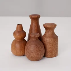 Wooden Hand-made Flower Vase Solid Wood Flower Vase Table Decoration Retro Hand-made Simple Dry Vase Decoration