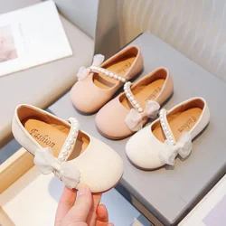 Girls PU Leather Shoes Spring Autumn New Children's Princess Flats Soft Sole Fashion Pearl Kids Baby Mary Jane Size 23-35