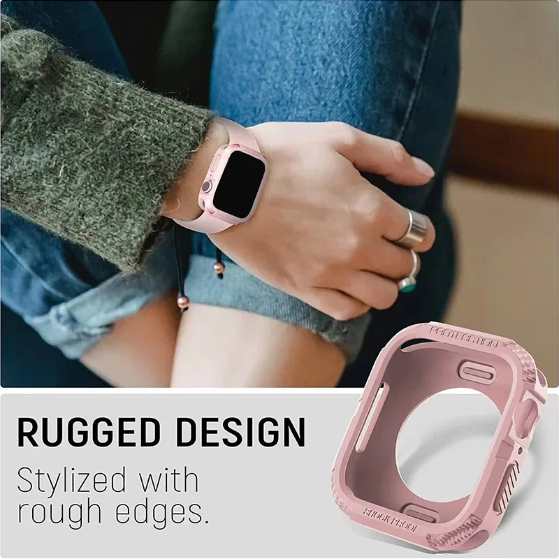 Rugged Cover for Apple Watch Case 44mm 40mm 45mm 41mm 42mm 38mm TPU Screen Protector Case iWatch series 9 7 8 se 6 5 Accessories