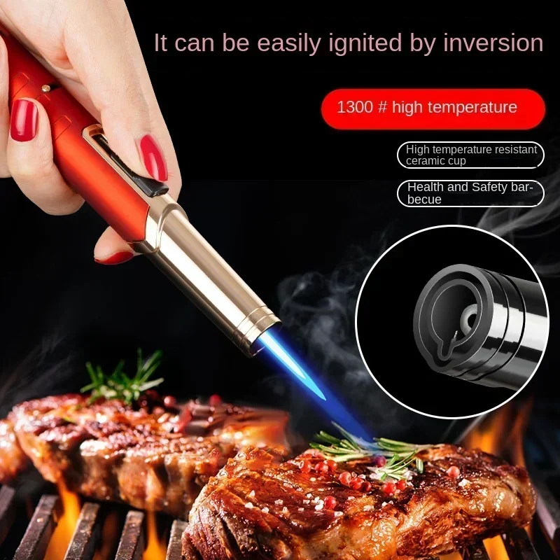 New Metal Refillable Pen Lighter Torch Windproof Lighter Jet Flame Butane Lighter Kitchen BBQ Candle Camping Men's Gadget