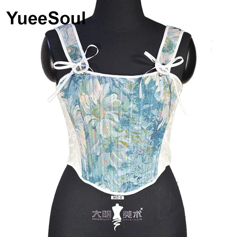 Y2K Vintage Women Bustier 2023 New Floral Printed senza maniche Bandage Slim Crop top Fashion Party Sexy corsetto femminile Camis