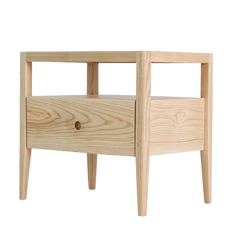 

Solid wood bedside table Japanese simple new Chinese ash bedside table bedroom complete double storage cabinet