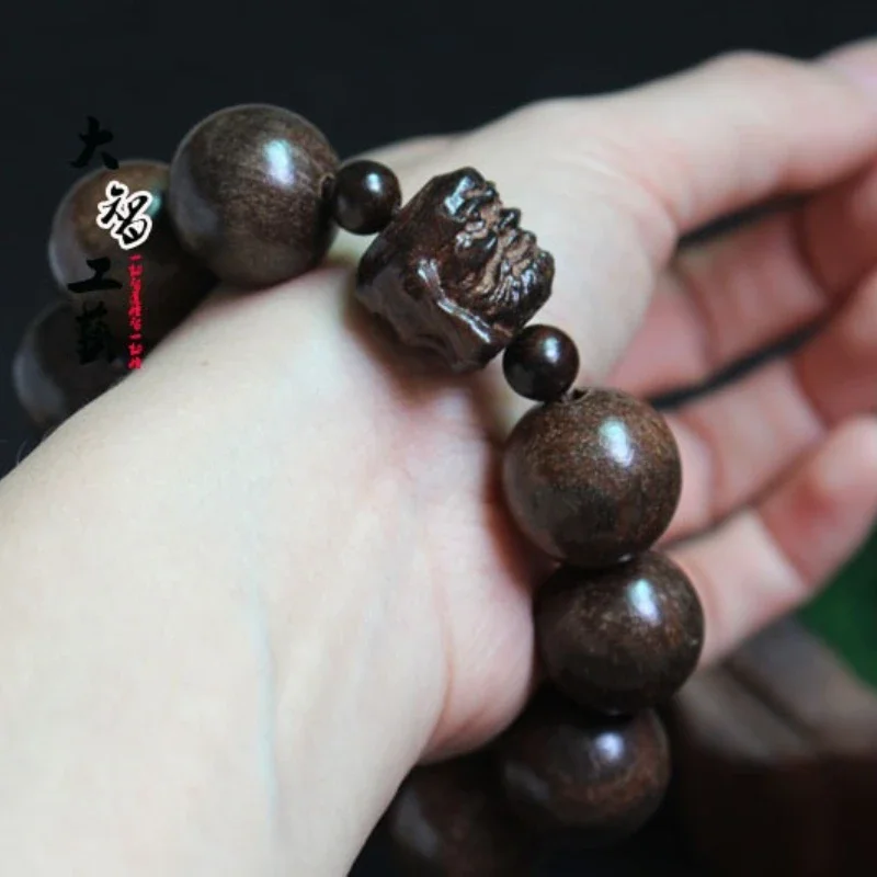 

Natural Wood Bracelet, Carved Buddha Beads, Arhat, Sakyamuni, Lucky Accessories, Fashion Jewelry