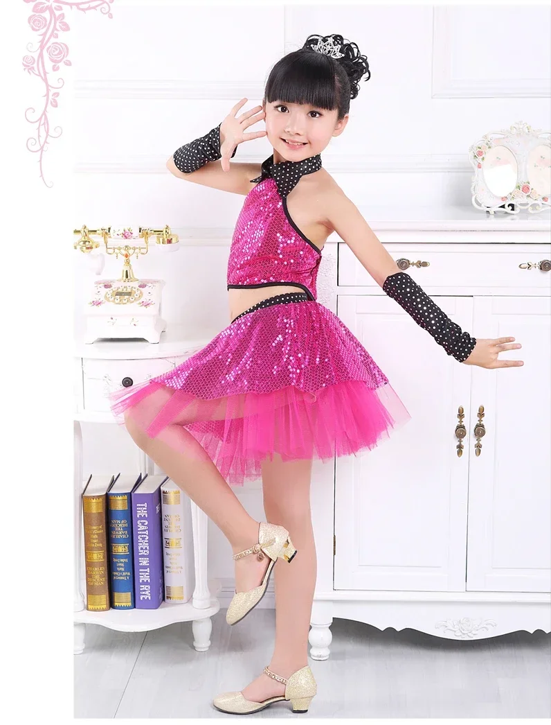 Children Sequin Jazz Dance Modern Dance Costume Fashion Latin Waltz Dancing Dress Stage Show Dresses  Jazz Costumes For Girl